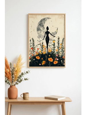Huhuli Doğal Ahşap Çerçeveli Çiçek Desenli Tablo - Soyut | HUHU1257