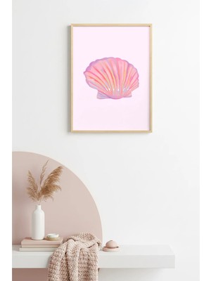 Huhuli Doğal Ahşap Çerçeveli Retro Deniz Kabuğu Tablo - Pastel Tonlar | HUHU2546