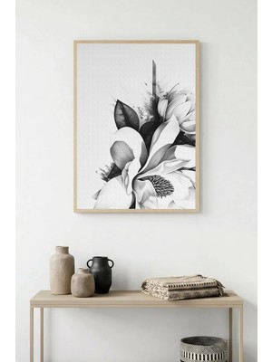 Huhuli Doğal Ahşap Çerçeveli Çiçek Desenli Tablo - Minimal | HUHU1316