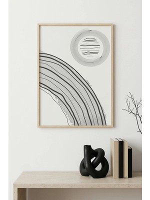 Huhuli Doğal Ahşap Çerçeveli Soyut Çizgili Tablo - Grayscale | HUHU1380