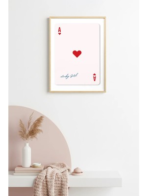 Huhuli Doğal Ahşap Çerçeveli Retro Tablo - Lucky Girl Kalp Deseni | HUHU2068