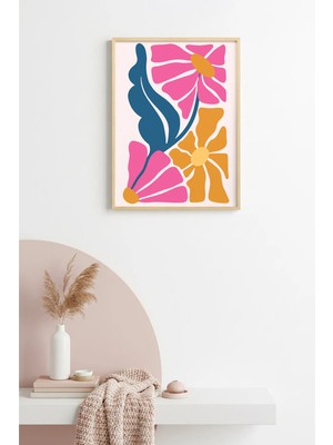 Huhuli Doğal Ahşap Çerçeveli Retro Çiçek Desenli Tablo - Pastel Tonlar | HUHU2083