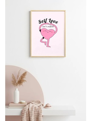 Huhuli Doğal Ahşap Çerçeveli Self Love Kalp Tablo - Retro Pop Art Tasarım | HUHU2748