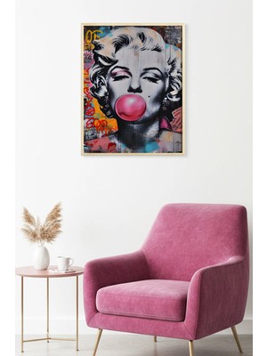 Huhuli Doğal Ahşap Çerçeveli Grafik Desenli Tablo - Siyah Beyaz Pop Art | HUHU1880