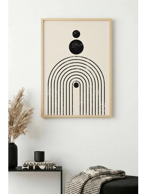 Huhuli Doğal Ahşap Çerçeveli Geometrik Desenli Tablo - Minimal | HUHU1138