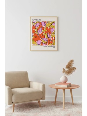 Huhuli Doğal Ahşap Çerçeveli Retro Çiçekli Tablo - Pop Art Desenli | HUHU2767