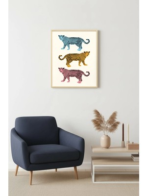 Huhuli Doğal Ahşap Çerçeveli Retro Hayvan Tablo - Safari Leopar Desenli | HUHU2337