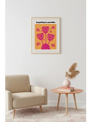Huhuli Doğal Ahşap Çerçeveli Retro Floral Tablo - Canlı Çiçek Desenli | HUHU2256