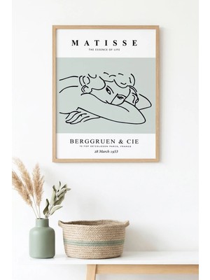 Huhuli Doğal Ahşap Çerçeveli Minimal Çizgi Desenli Tablo - Pastel | HUHU1590