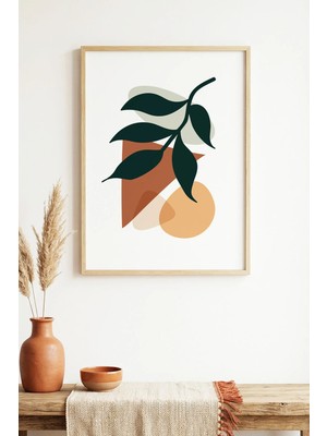 Huhuli Doğal Ahşap Çerçeveli Minimal Yaprak Desenli Tablo - Canlı Tonlar | HUHU1456