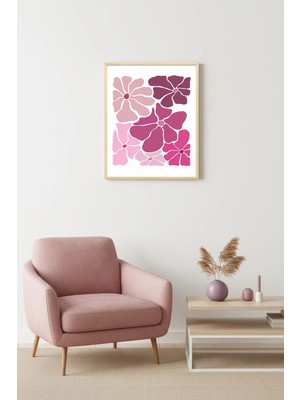 Huhuli Doğal Ahşap Çerçeveli Retro Floral Tablo - Pastel Pembe Tonlar | HUHU2298