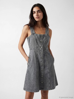 Lc Waikiki Yeni Sezon Kare Yaka Belden Oturtmalı Mini Jean Elbise