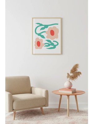 Huhuli Doğal Ahşap Çerçeveli Retro Çiçekli Tablo - Pastel Tonlar Botanik Desen | HUHU2317