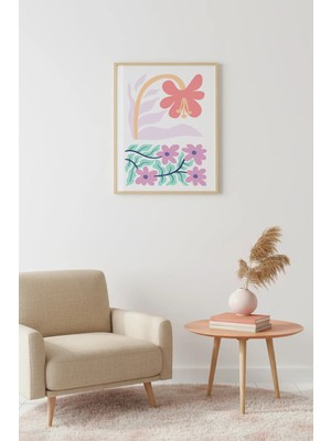 Huhuli Doğal Ahşap Çerçeveli Retro Floral Tablo - Pastel Boho Çiçek Desenli | HUHU2330