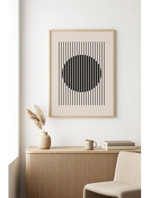 Huhuli Doğal Ahşap Çerçeveli Minimal Çizgili Tablo - Soyut | HUHU1032