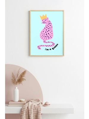 Huhuli Doğal Ahşap Çerçeveli Retro Kraliçe Kaplan Tablo - Pop Art Tarz | HUHU2463