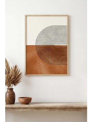 Huhuli Doğal Ahşap Çerçeveli Geometrik Desenli Tablo - Minimal | HUHU1645