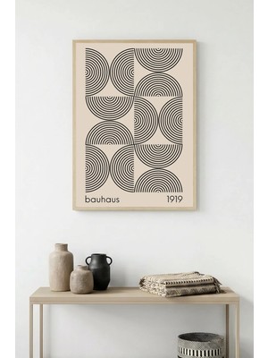 Huhuli Doğal Ahşap Çerçeveli Geometrik Desenli Tablo - Minimal | HUHU1098