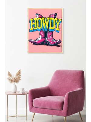 Huhuli Doğal Ahşap Çerçeveli Pop Art Desenli Tablo - Pembe-Sarı | HUHU1952