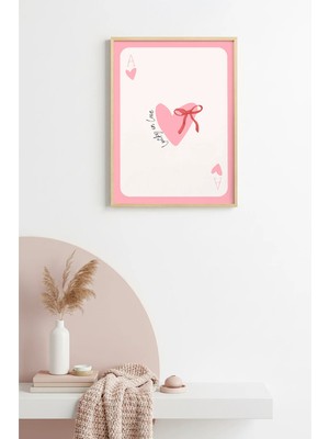 Huhuli Doğal Ahşap Çerçeveli Romantik Kalp Tablo - Aşk ve Şans Desenli - Pastel | HUHU2798
