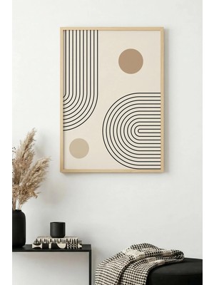 Huhuli Doğal Ahşap Çerçeveli Geometrik Desenli Tablo - Minimal | HUHU1134