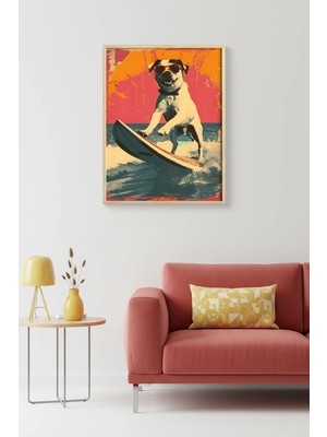 Huhuli Doğal Ahşap Çerçeveli Retro Köpek Surf Tablo - Turuncu Tonlar | HUHU1984
