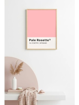 Huhuli Doğal Ahşap Çerçeveli Retro Tablo - Pastel Pembe Rosette Desenli Tablo | HUHU2093