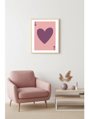 Huhuli Doğal Ahşap Çerçeveli Retro Kalp Desenli Tablo - Pembe Aşk Tonları | HUHU2299