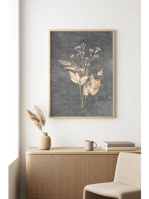 Huhuli Doğal Ahşap Çerçeveli Minimal Yaprak Desenli Tablo - Pastel Tonlar | HUHU1088