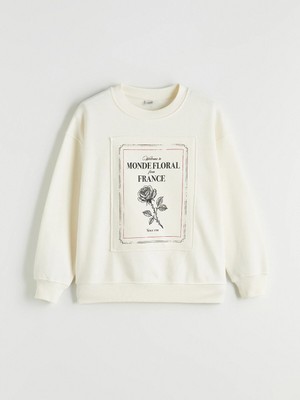Lc Waikiki Yeni Sezon Bisiklet Yaka Baskılı Kız Çocuk Kalın Sweatshirt