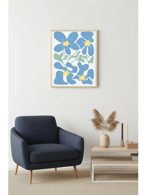Huhuli Doğal Ahşap Çerçeveli Botanik Çiçek Tablo - Retro Pastel Desen | HUHU2711