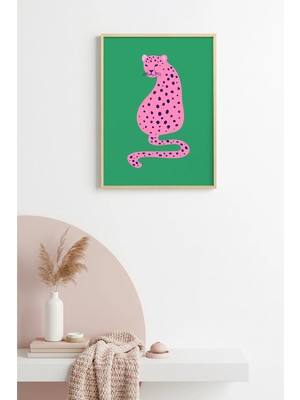 Huhuli Doğal Ahşap Çerçeveli Retro Leopar Tablo - Pembe Hayvan Sanatı | HUHU2359