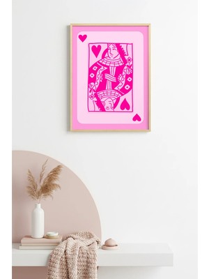 Huhuli Doğal Ahşap Çerçeveli Pop Art Tablo - Retro Pembe Desen | HUHU2342