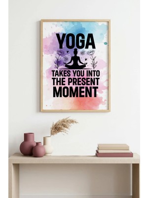 Huhuli Doğal Ahşap Çerçeveli Soyut Yoga Temalı Tablo - Canlı Tonlar | HUHU1259
