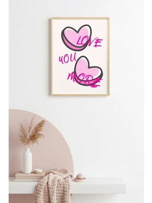 Huhuli Doğal Ahşap Çerçeveli Retro Kalp Tablo - Love You More Romantik Tasarım | HUHU2215