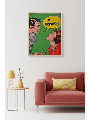 Huhuli Doğal Ahşap Çerçeveli Vintage Illüstrasyon Tablo - Pop Art Tarzı | HUHU1915