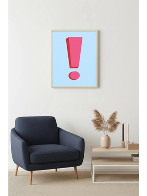 Huhuli Doğal Ahşap Çerçeveli Retro Ünlem Işareti Tablo - Minimalist Kırmızı | HUHU2730