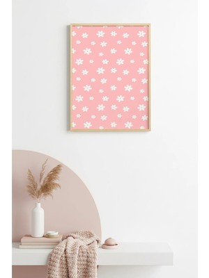 Huhuli Doğal Ahşap Çerçeveli Retro Floral Çiçek Desenli Tablo - Pastel Tonlar | HUHU2435