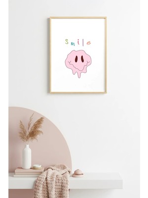 Huhuli Doğal Ahşap Çerçeveli Retro Smiley Tablo - Eğlenceli Pop Art Desen | HUHU2300