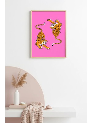 Huhuli Doğal Ahşap Çerçeveli Retro Kaplan Pop Art Tablo - Orman Hayvanları | HUHU2520