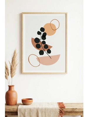 Huhuli Doğal Ahşap Çerçeveli Minimal Yaprak Desenli Tablo - Pastel Tonlar | HUHU1524
