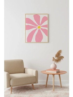 Huhuli Doğal Ahşap Çerçeveli Retro Floral Tablo - Pembe Çiçek Desenli | HUHU2849