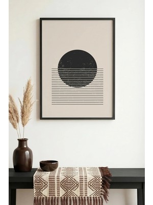 Huhuli Doğal Ahşap Çerçeveli Minimal Geometrik Desenli Tablo - Pastel | HUHU1030