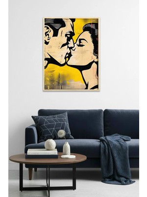 Huhuli Doğal Ahşap Çerçeveli Soyut Grafik Desenli Tablo - Siyah Sarı | Modern | HUHU1953
