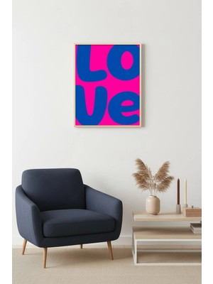 Huhuli Doğal Ahşap Çerçeveli Pop Art Love Tablo - Retro Pembe Mavi | HUHU2247