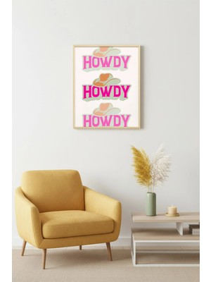 Huhuli Doğal Ahşap Çerçeveli Retro Tablo - Pembe Kovboy | HUHU2284