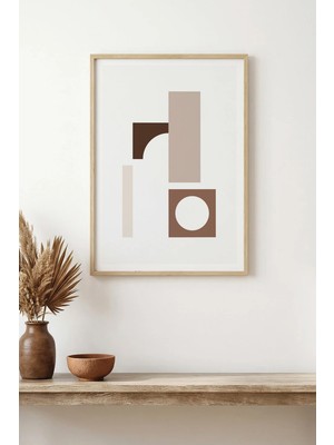 Huhuli Doğal Ahşap Çerçeveli Minimal Geometrik Desenli Tablo - Pastel Tonlar | HUHU1489