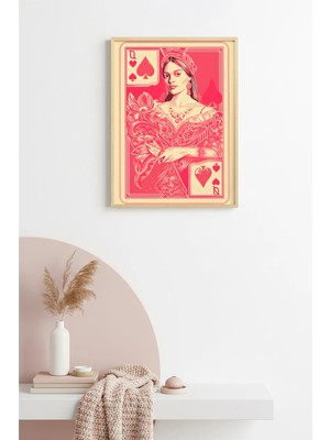 Huhuli Doğal Ahşap Çerçeveli Retro Portre Tablo - Vintage Pembe Kız Portresi | HUHU2476