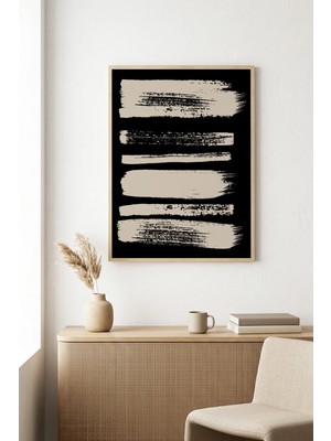 Huhuli Doğal Ahşap Çerçeveli Soyut Fırça Darbeleri Desenli Tablo - Pastel | HUHU1066