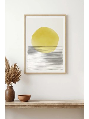 Huhuli Doğal Ahşap Çerçeveli Soyut Desenli Tablo - Pastel Tonlar | HUHU1563